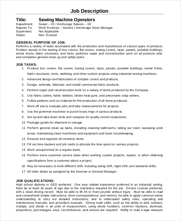 FREE 8+ Sample Machine Operator Job Description Templates in PDF