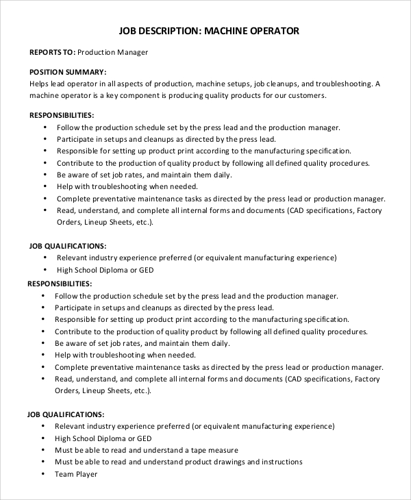 presentation operator job description