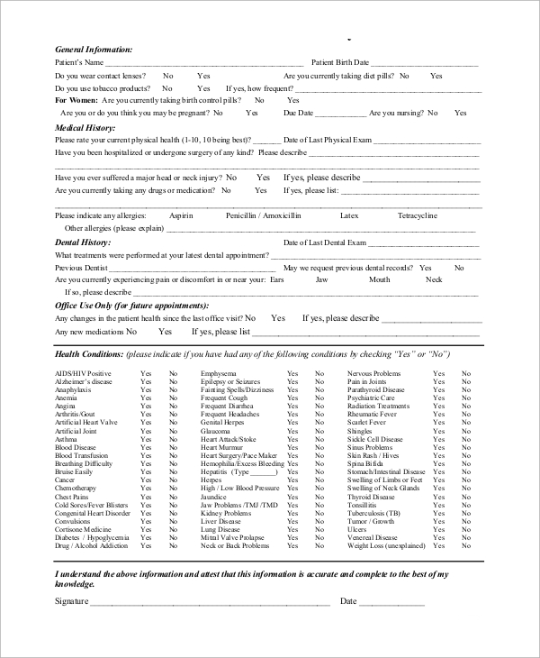 FREE 10 Sample Medical History Forms In MS Word PDF
