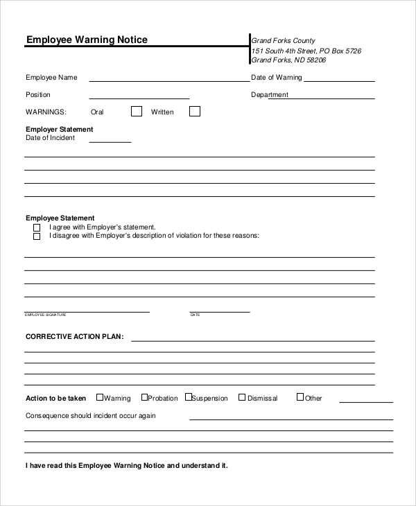 free 10 employee warning notice samples in google docs ms word apple pages