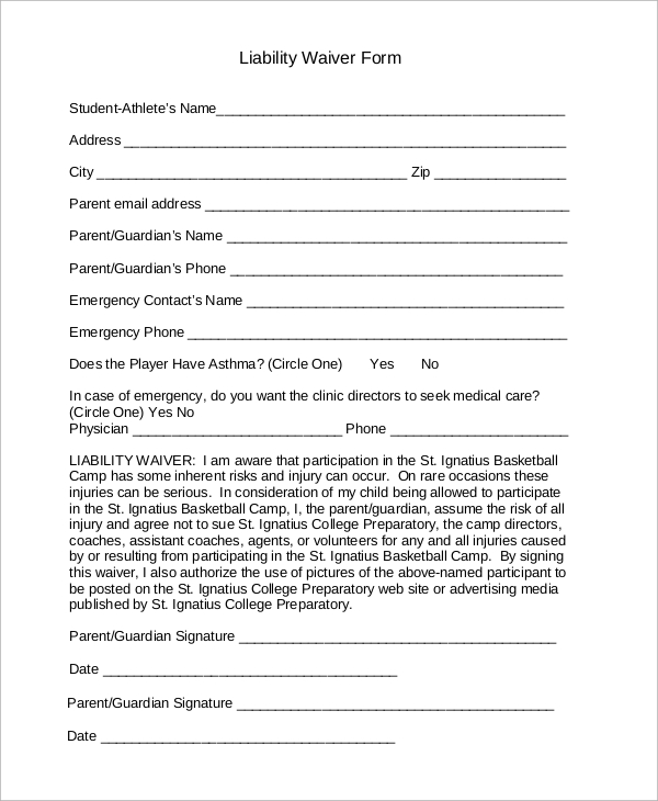 Sample Liability Waiver Template The Document Template 