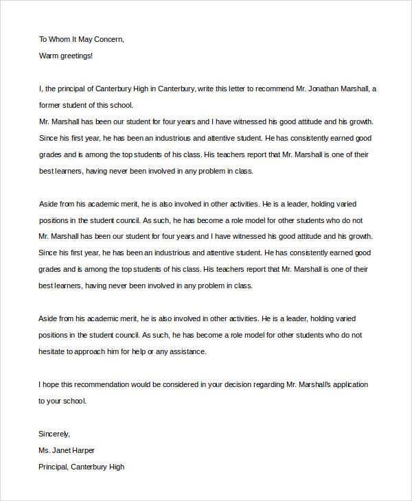 Recommendation Letter For Student From Teacher from images.sampletemplates.com