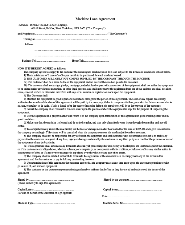 machine loan agreement form