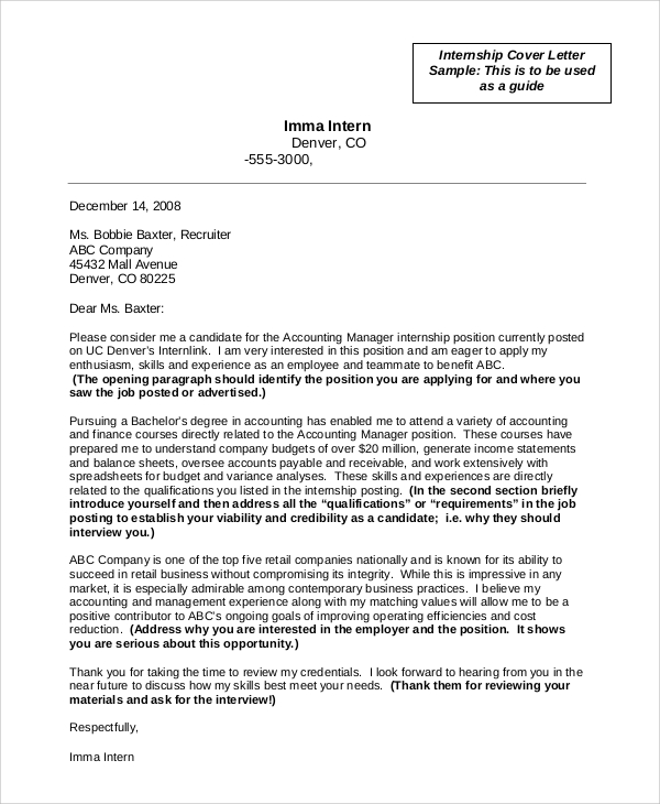 cover letter sample for accounting internship