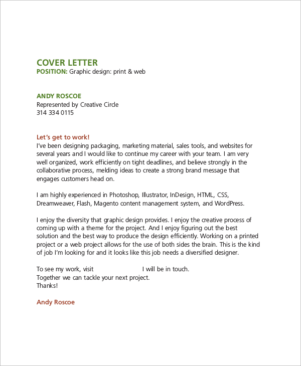 graphic design cover letter sample