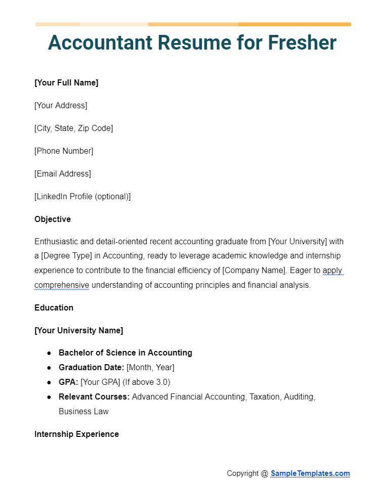 accountant resume for fresher