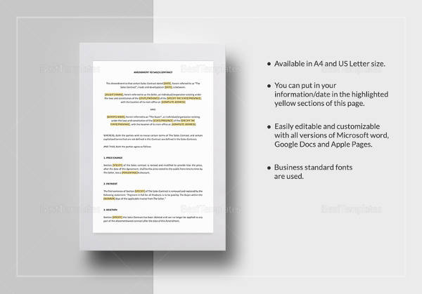 amendment to sales contract template