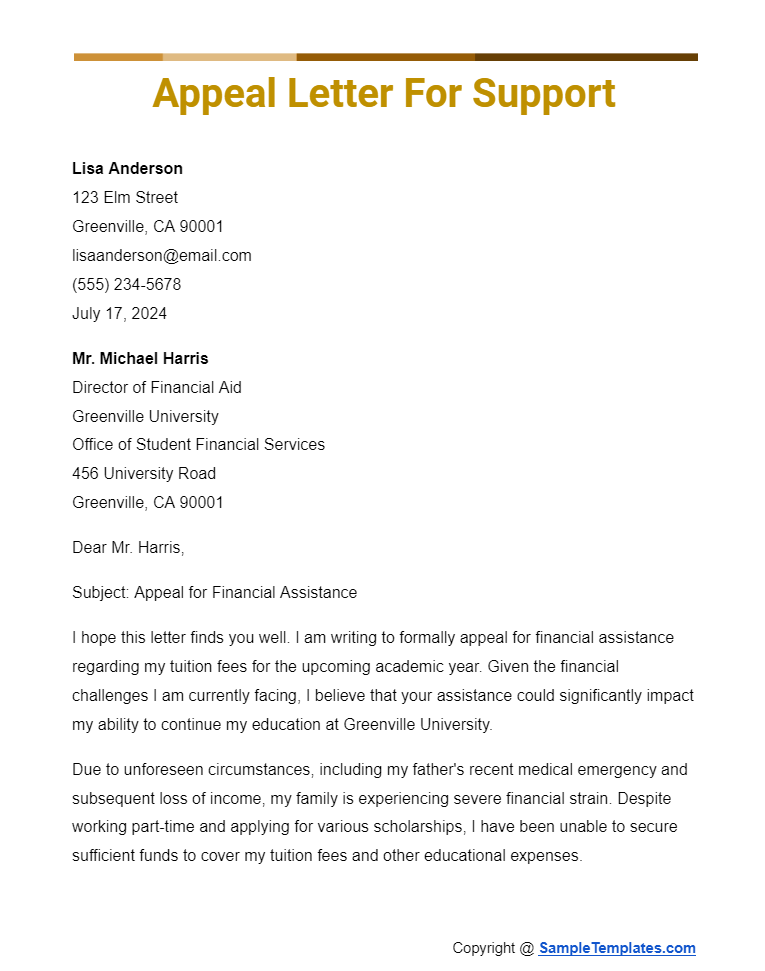 appeal letter for support