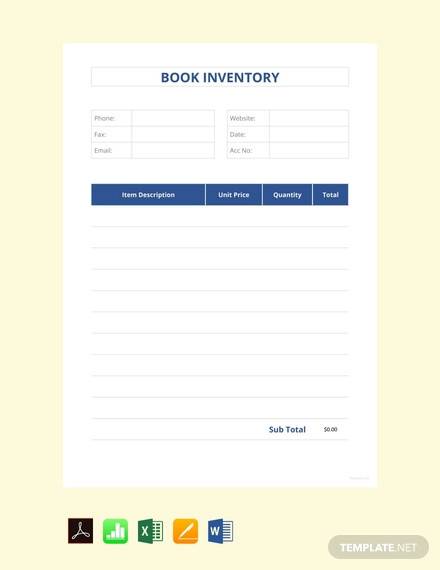 book inventory template