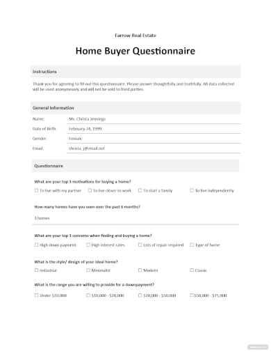 buyer questionnaire template
