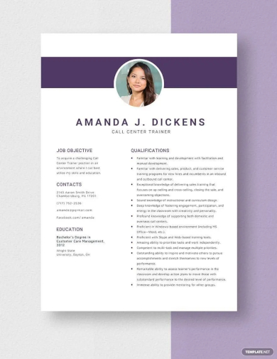 call center trainer resume template