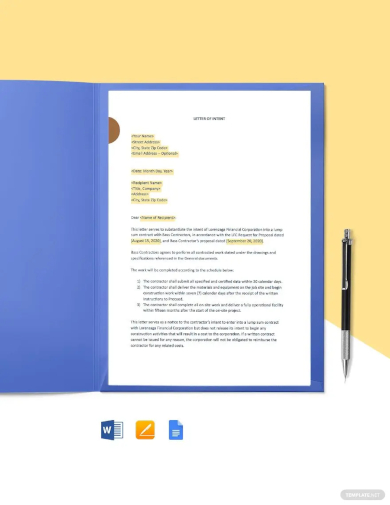 construction letter of intent template