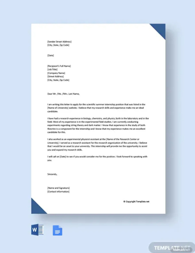 cover letter for internship with no experience template