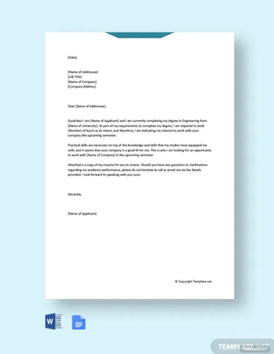 cover letter for internship engineering template