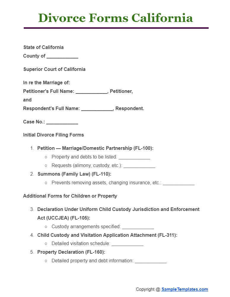 divorce forms california