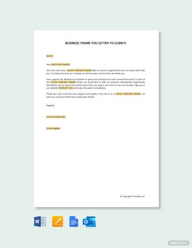 free business thank you letter to clients template