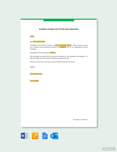 free business thank you letter for donation template