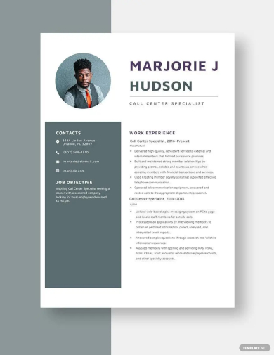free call center specialist resume template