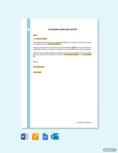 free letter of customer complaint template