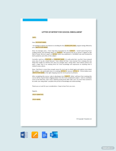 free letter of intent for school enrollment template