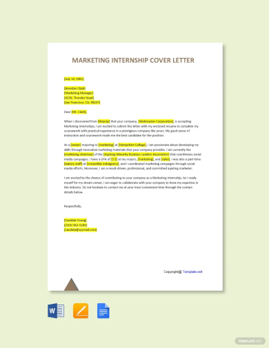 free marketing internship cover letter template