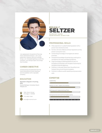free nursing home admissions director resume template