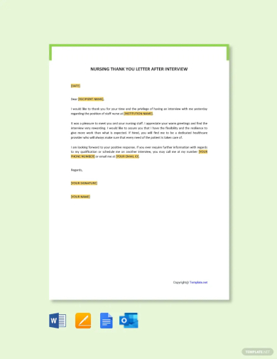 free nursing thank you letter after interview template