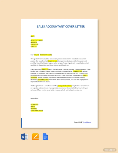 free sales accountant cover letter template