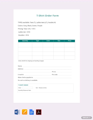 free t shirt order form template