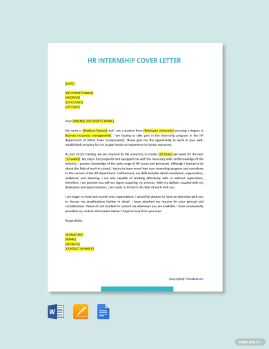 hr internship cover letter template