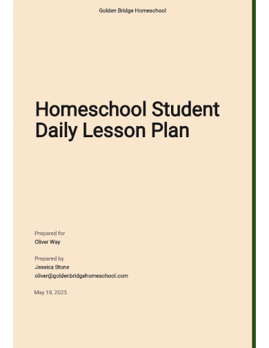 homeschool daily student lesson plan template