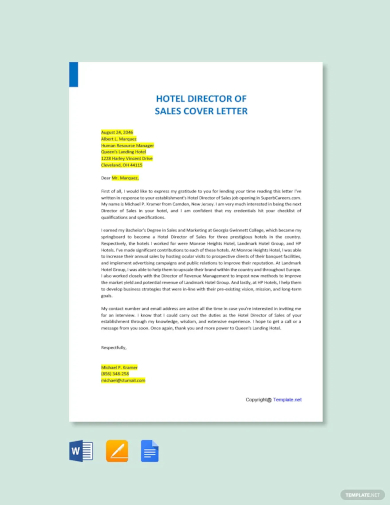 hotel director of sales cover letter template
