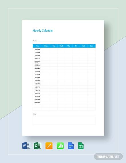 hourly calendar template