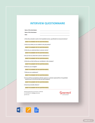 job interview questionnaire template
