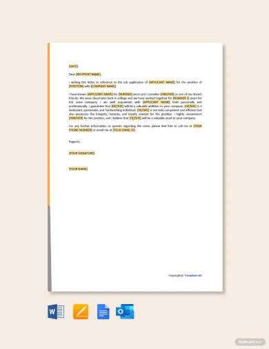 job reference letter for a friend template