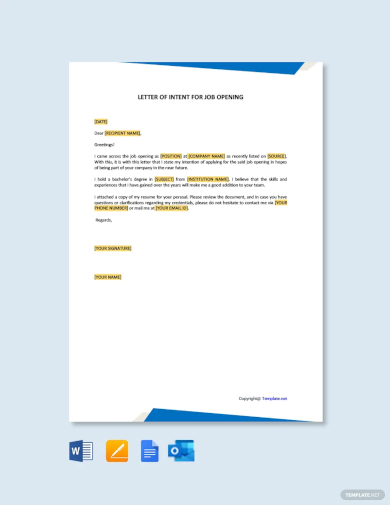 letter of intent for job opening template