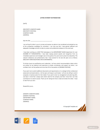 letter of intent for promotion template