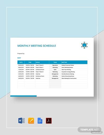 monthly meeting schedule template