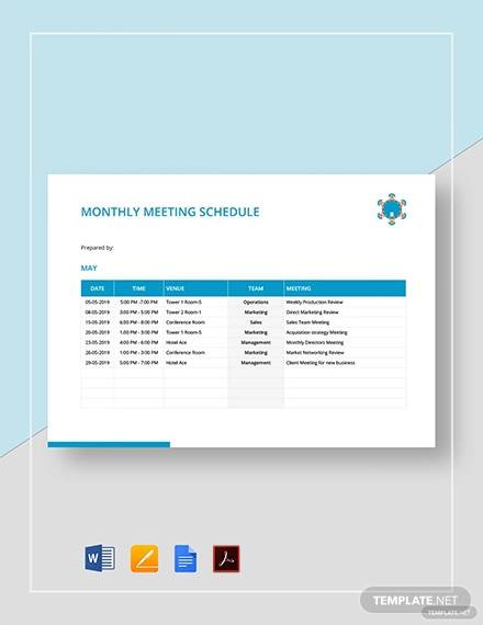 Monthly Meeting Calendar Template