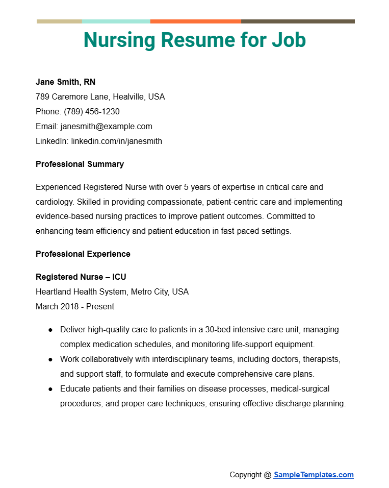 nursing resume for job