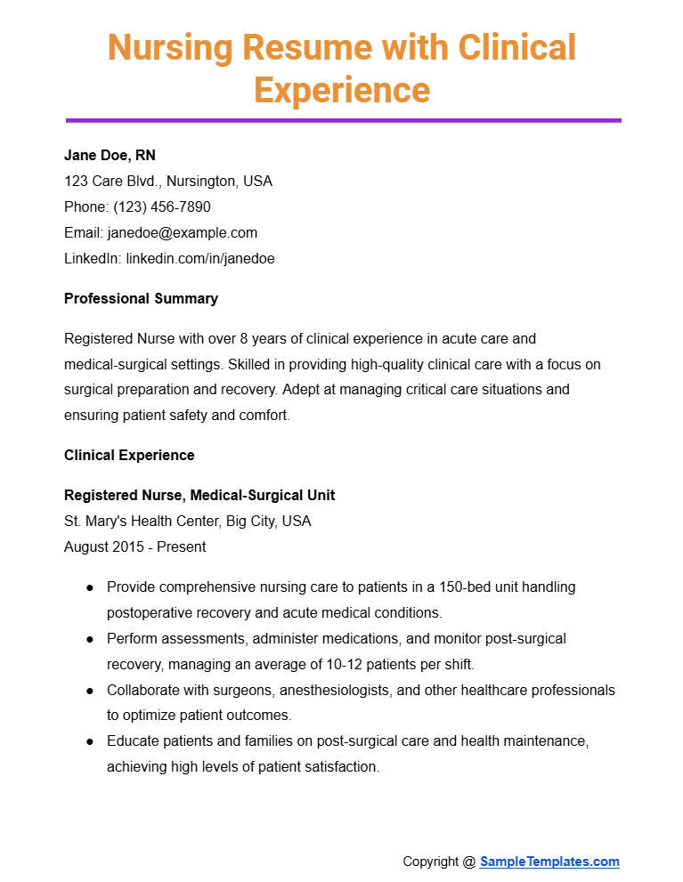 nursing resume with clinical experience