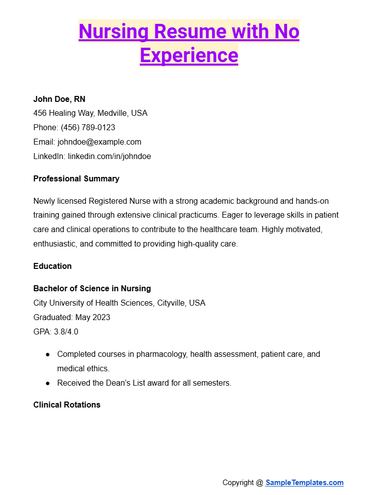 nursing resume with no experience