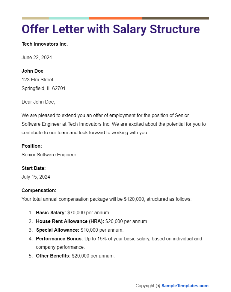 offer letter with salary structure