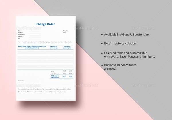 printable change order template