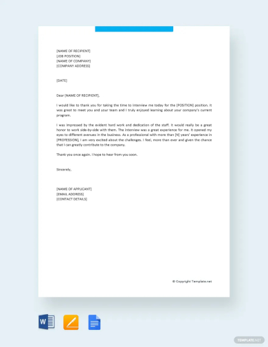 professional thank you letter after interview template