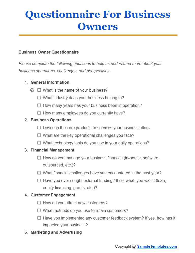 questionnaire for business owners