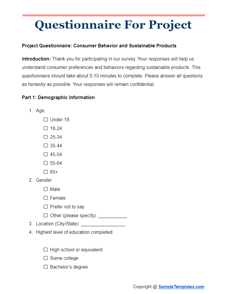 questionnaire for project