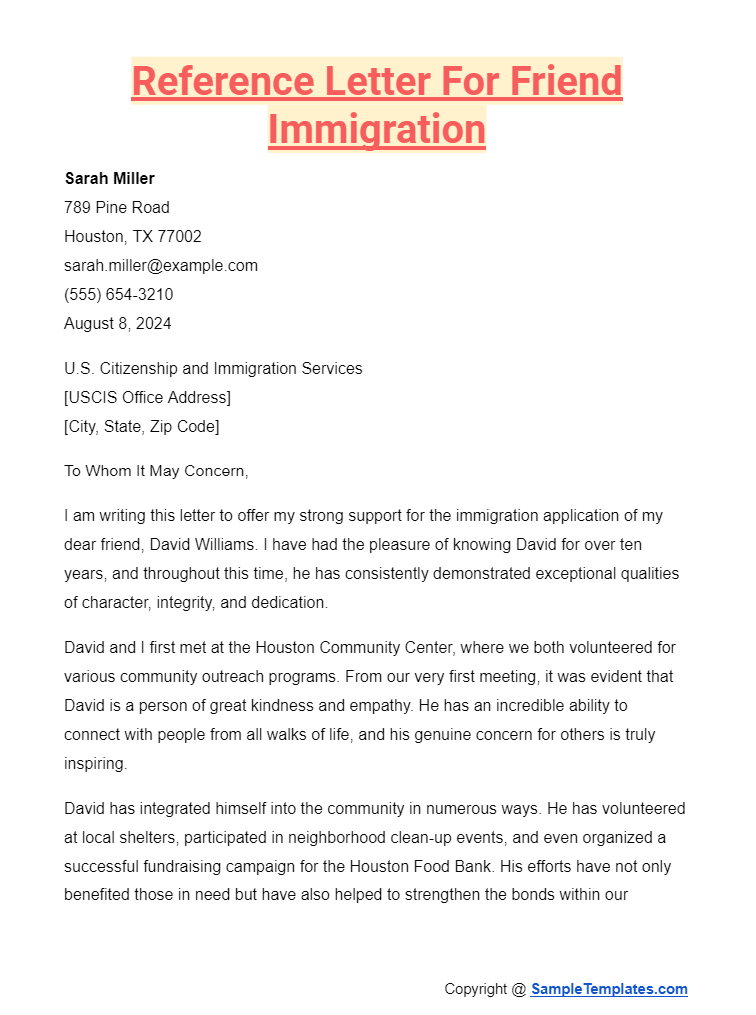 reference letter for friend immigration