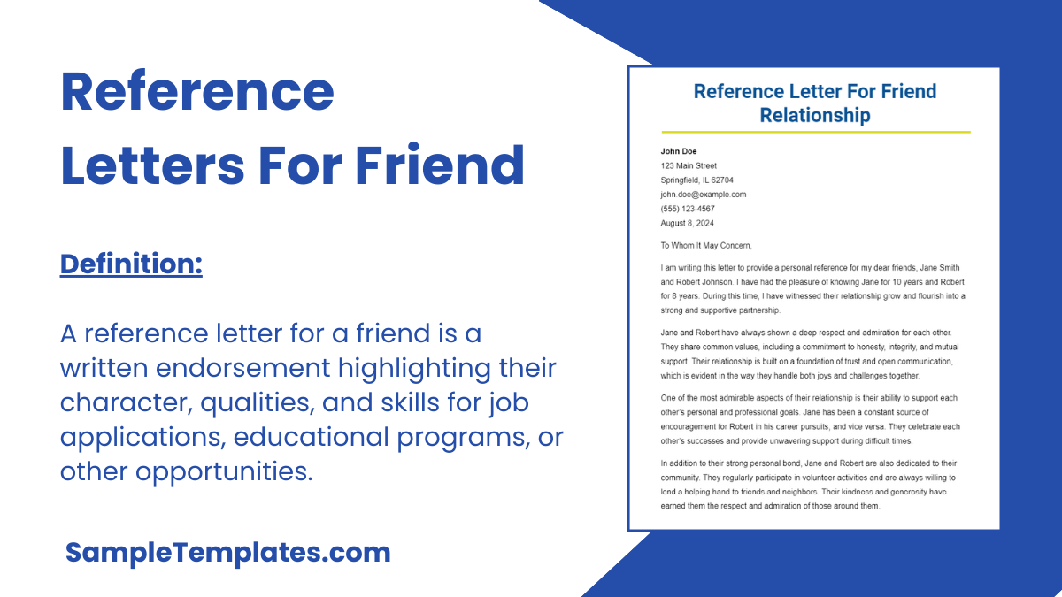 Reference Letters For Friend