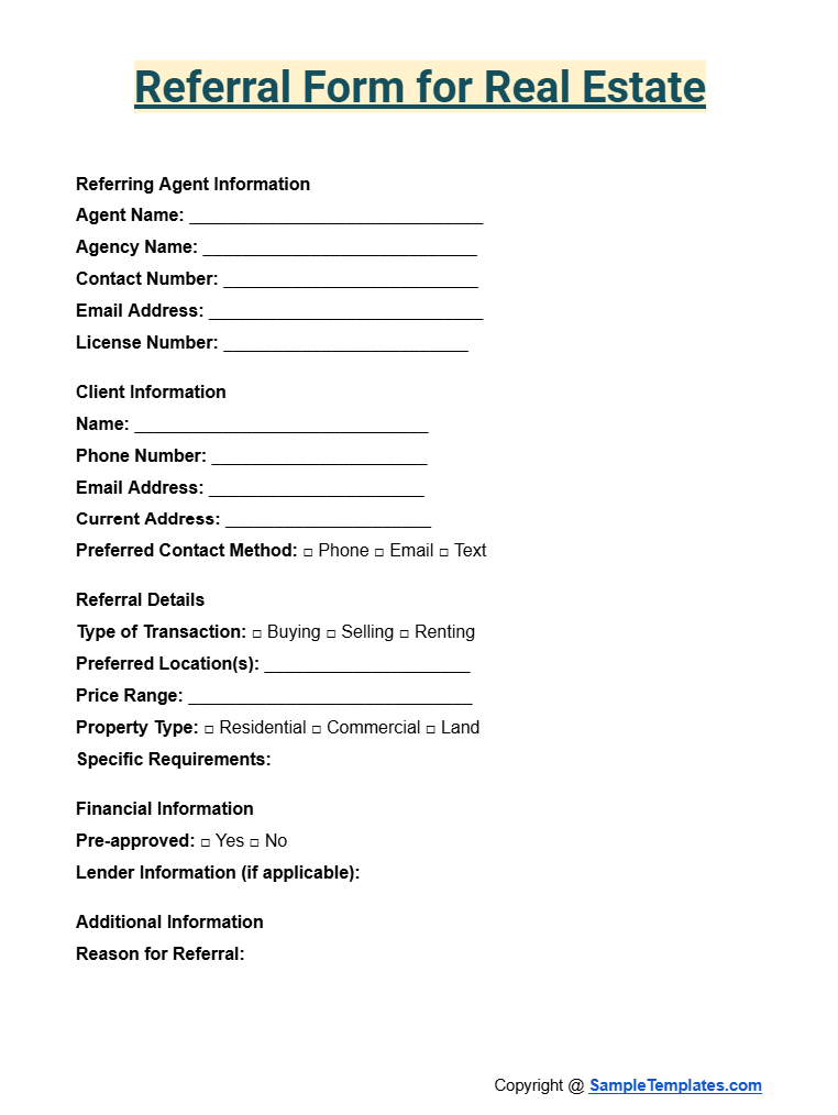 referral form for real estate